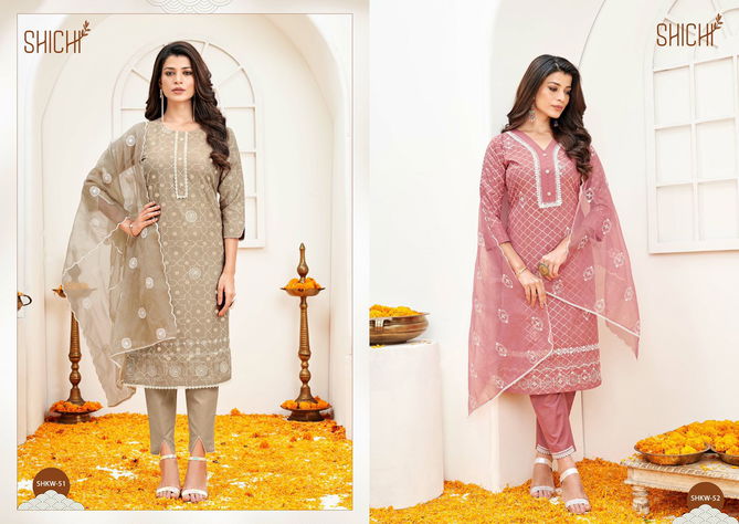 Shichi Khwab Collection Exclusive Festive Wear Cotton Kurti With Pant And Dupatta Collection